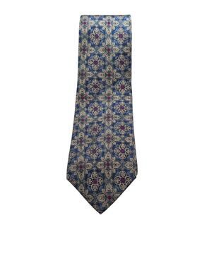 Windsor Men's Blue Geometric 100% Silk Tie Blue Red Leaf Pattern
